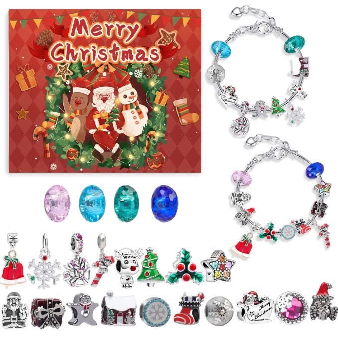 Cadeau Noël Enfant DIY Calendrier De L'Avent Bijoux 2024 Pour Filles - 24 Portes Avec Bracelets Et Colliers à Personnaliser Kit Bijoux DIY