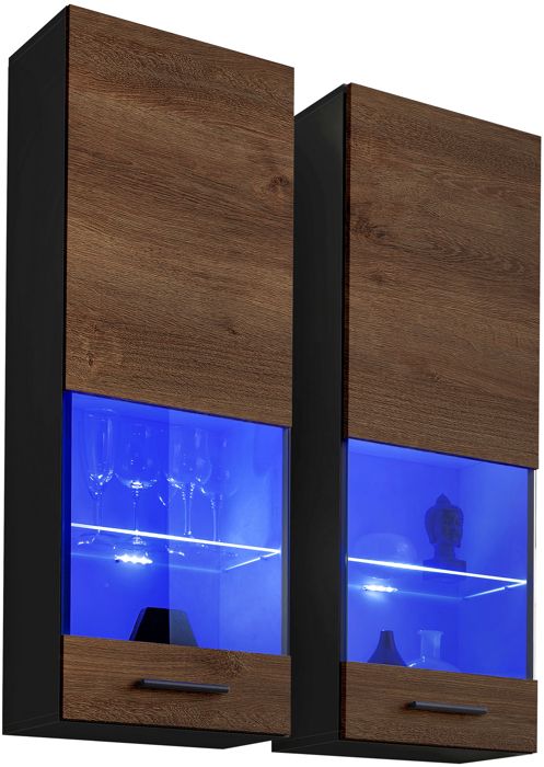 vitrine t51 extreme furniture - led bleues - bronze mat & noir - façades en bois mat - l40cm x h120cm x p29cm