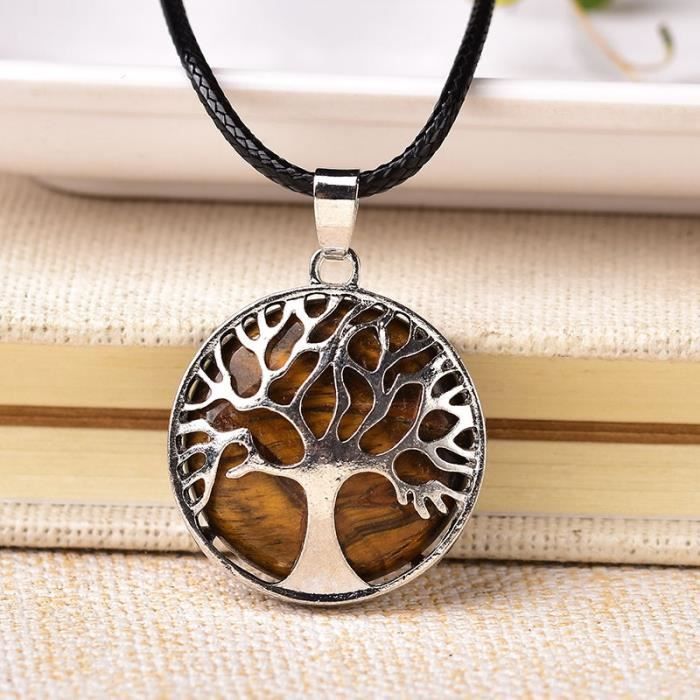 36 Pendentifs Arbre De Vie En Pierres Naturelles Givrées – Quartz, Améthyste, Œil De Tigre, Lapis Lazuli… – Fil Argenté Antique