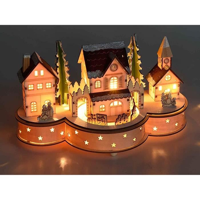 Village de Noel Lumineux Musical Video Disponible avec Train anime en Bois Carillon et lumiere LED Blanche Chaude cm 30 x 1 677 Cdiscount Maison