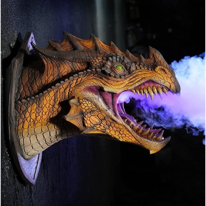 Statue deco,Sculpture de tête de Dragon Legend 3D, lumière LED