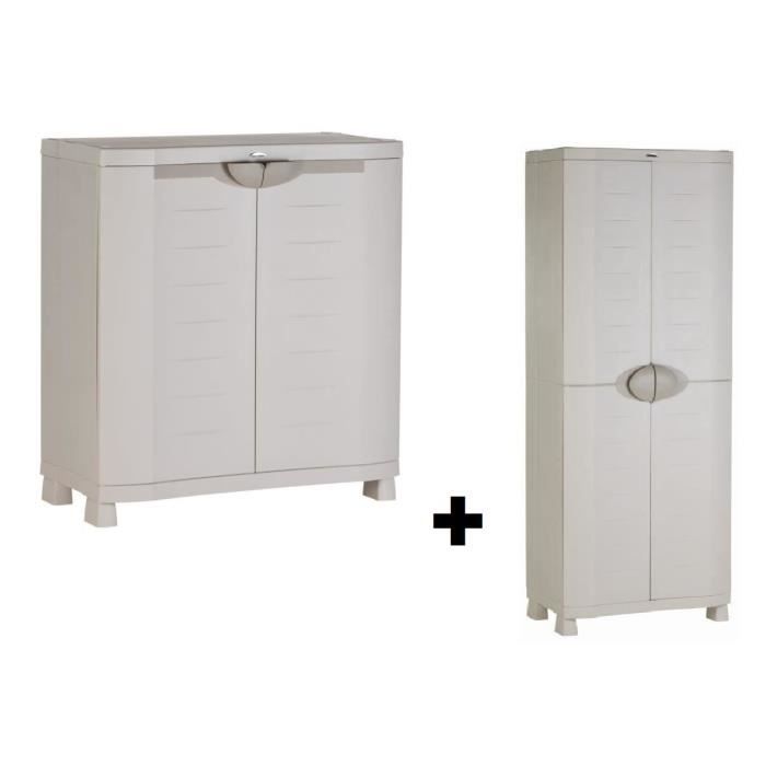 Armoire basse de rangement et armoire de rangement haute 4 étagères