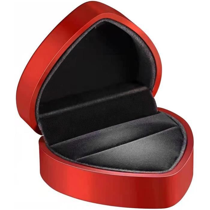 DELALO - Boîte à Bague Avec LED - Écrin Velours Rouge Bordeaux Et Noir - Pour Alliance, Fiançailles - 6x5x4 Cm