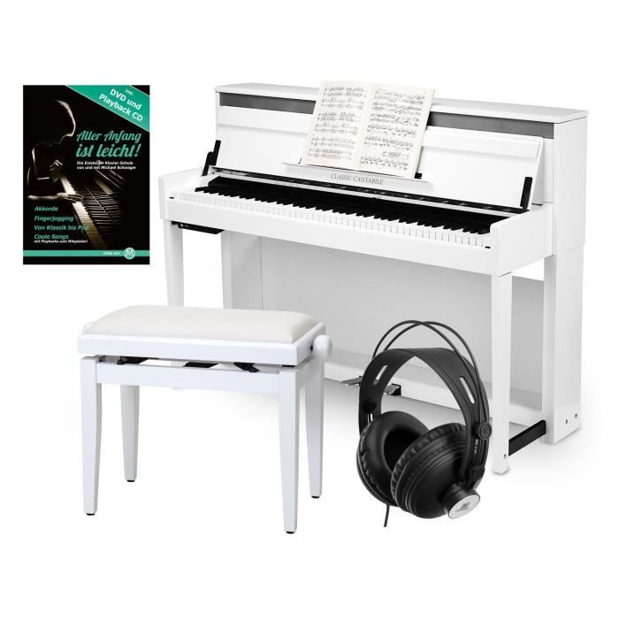 classic cantabile up-1 wm piano électrique blanc mat set deluxe