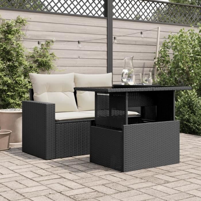 Cuque Table de jardin dessus en verre noir 100x55x73cm résine tressée AB365970 CQ019