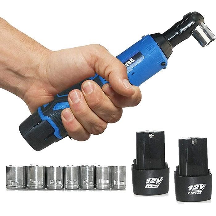 Clé à Choc Sans Fil 12V - 3/8" - Couple 40Nm, 2300 Tr/min - Avec 7 Douilles Et 2 Batteries - Pour Bricolage, Mécanique