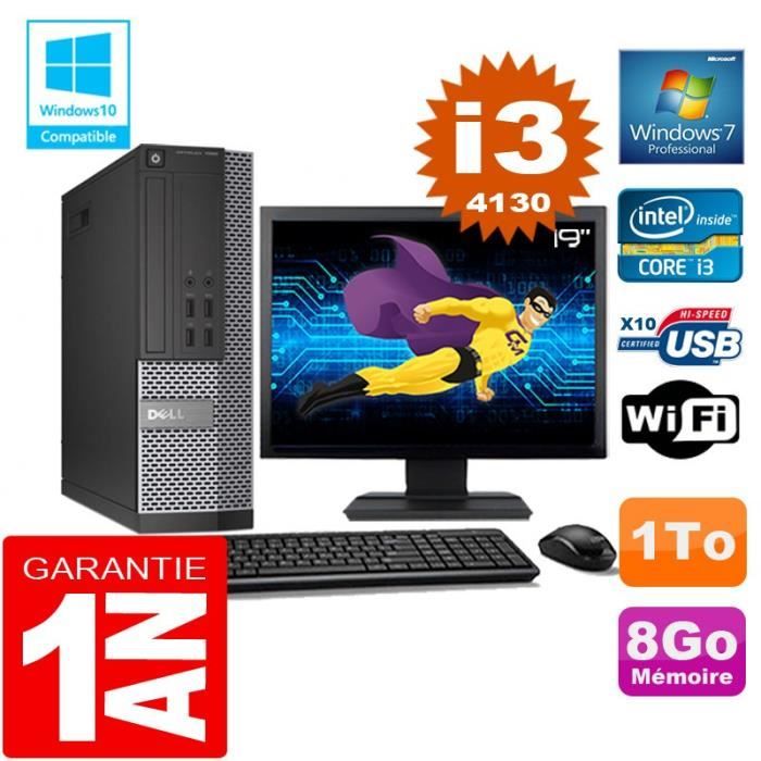 PC DELL 7020 SFF Core I3-4130 Ram 8Go Disque 1 To Wifi W7 Ecran 19