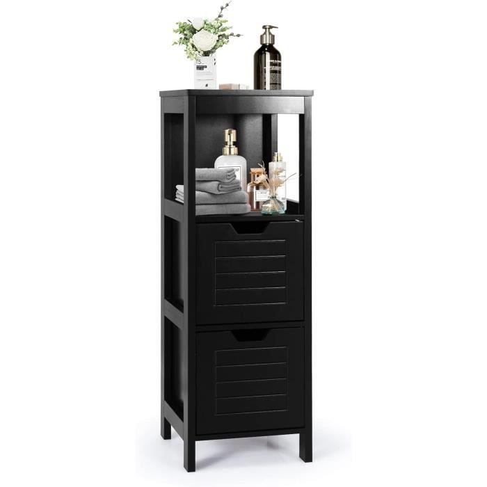 GIANTEX Meuble Colonne Salle de Bain avec 2 Tiroirs Commutables Armoire Basse-Table Chevet à 4 Etages Moderne 30 5x30 5x89 cm Noir GIANTEX Meuble Colonne Salle de Bain avec 2 Tiroirs Commutables Armoire Basse-Table Chevet à 4 Etages Moderne 30 5x30 5x89 cm Noir