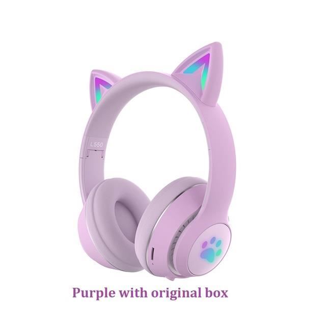 Casque Audio Bluetooth 5.0 Design Oreilles de Chat - Violet - Français