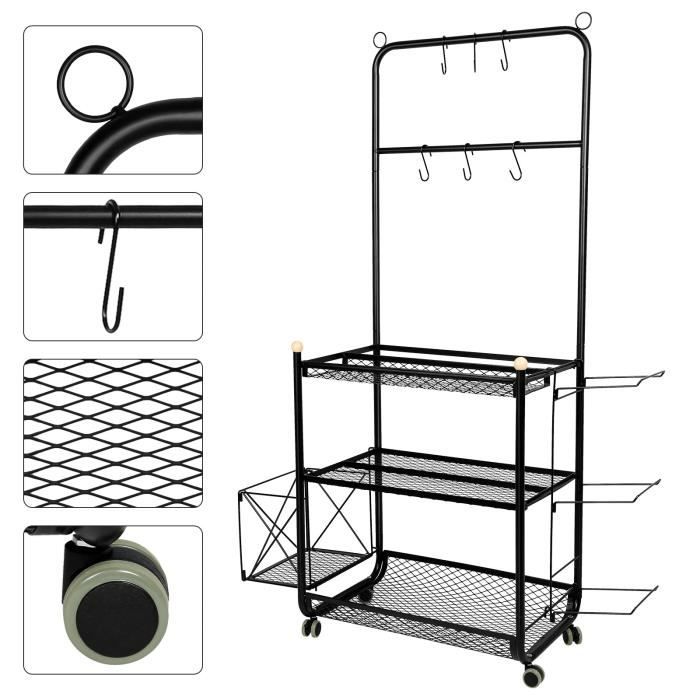 HOMEWELL. MEUBLE ETAGERE Rack de rangement matériel de sport grande capacité avec crochets noir acier carbone hauteur : 145CM.
