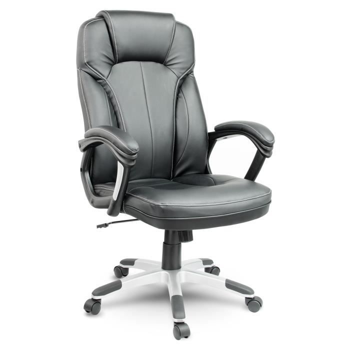 Fauteuil de bureau en cuir écologique - JANSPORT - Pivotant - Dossier haut - Noir - Accoudoirs rembourrés