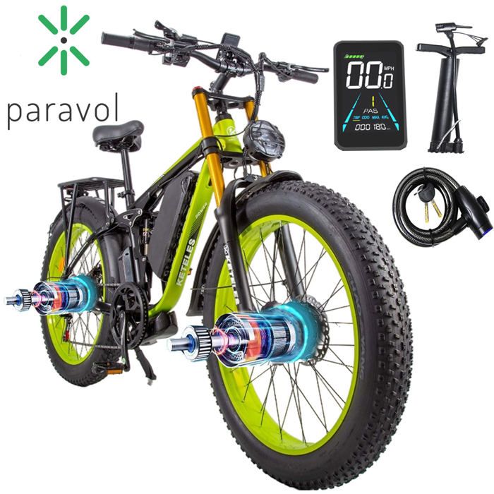 KETELES K800PRO-2 * 1000W vélo électrique à double moteur- 7 vitesses-batterie 23AH-26*4 gros pneus-suspension complète-GREEN