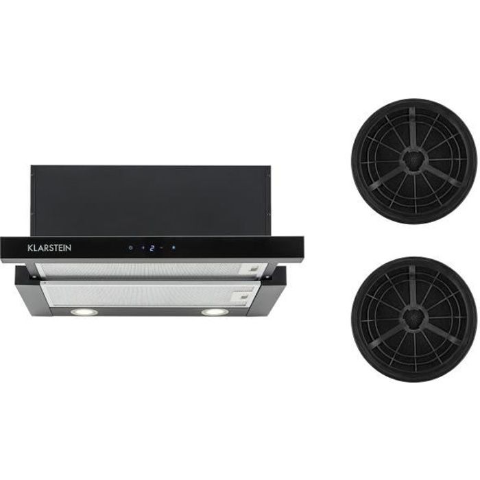 Klarstein Mariana - flatscreen afzuigkap, EEK C, circulatielucht & afvoerlucht, ledverlichting, drukknoppen, onderbouw afzuigkap, 500 m³ / h, 60 cm, zwart