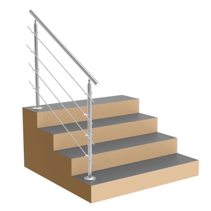 Rampe escalier Acier inoxydable 4 Tiges 160cm Rambarde Main Courante Balustrade