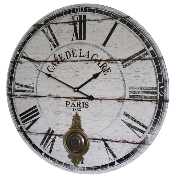 Horloge Murale De Salon En Bois Pendule A Balancier De Cuisine Cafe De La Gare 4x58x58cm Achat Vente Horloge Pendule Cdiscount