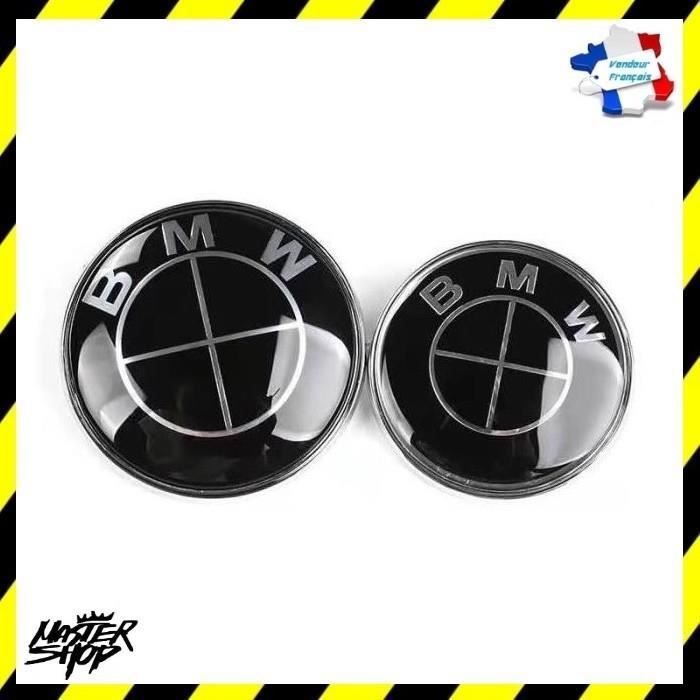 2 logos badges emblème BMW 82mm capot / 74 mm coffre - Noir - Full Black - Mastershop