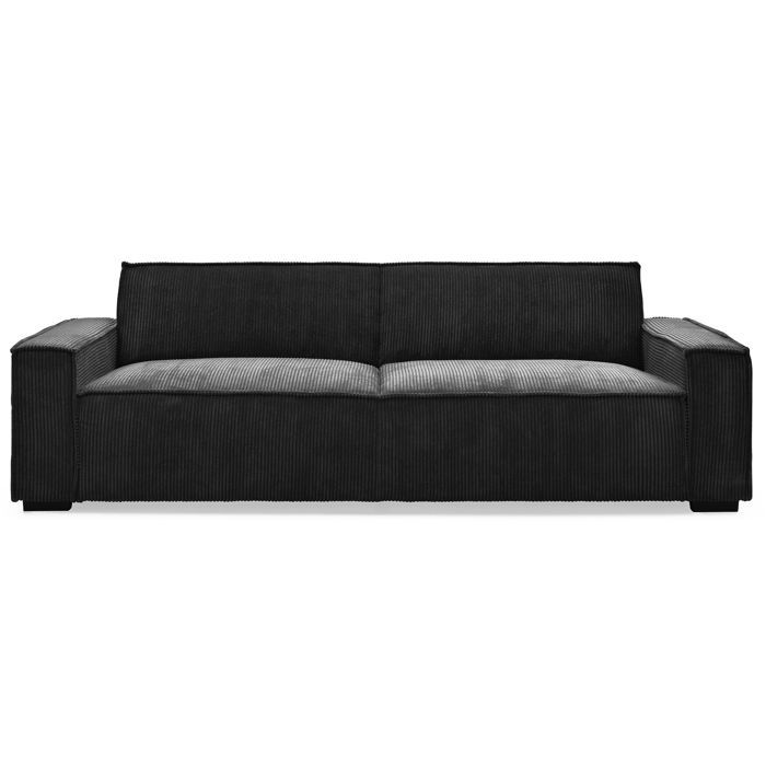 MENZZO Canapé clic-clac 3 places Roger Velours côtelé Noir -Convertible L230 x P94 x H75 cmSurface de couchage : 110 x 189 cm MENZZO Canapé clic-clac 3 places Roger Velours côtelé Noir -Convertible L230 x P94 x H75 cmSurface de couchage : 110 x 189 cm
