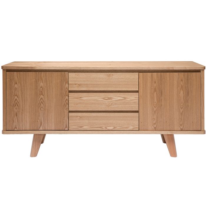 Miliboo - Buffet scandinave en bois clair frêne 2 portes 3 tiroirs L160 cm FIFTIES