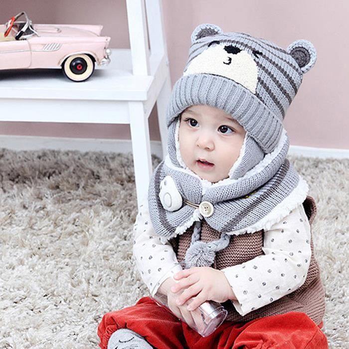 Sangle de casquette d’hiver chaude pour enfants-, couteur bébé, bonnet avec  foulard, bonnet en tricot coupé bébé Gris Mothinessto