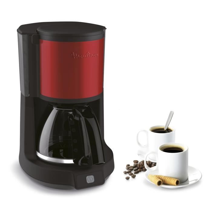 MOULINEX Cafetière filtre, Capacité 1,25 L, 10/15 tasses, Anti-gouttes, Maintien au chaud 30 min, Subito Select rouge/inox FG370D11