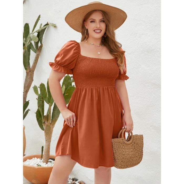 GIBSIE Robe courte froncee a manches bouffantes et col carre pour femme taille haute douce decontractee vacances 1.5mmx16416m Blanc Cdiscount Pret a Porter