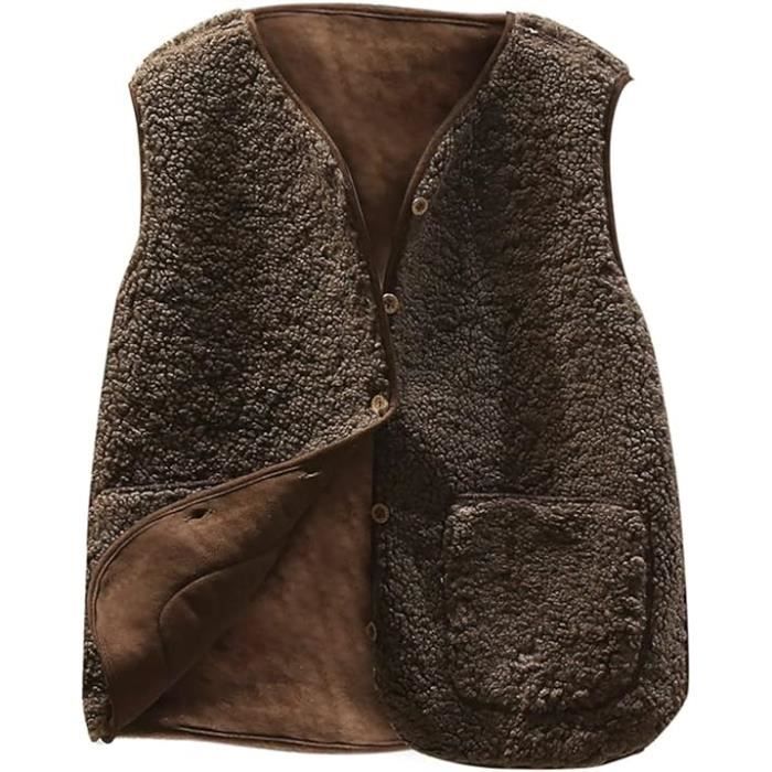 Cuir Pull Sans Manche Long Gilet En Molleton Polaire Doux Sans