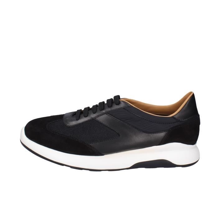 Baskets Sneakers Homme CAMPANILE Noir Cuir Fermeture Lac e