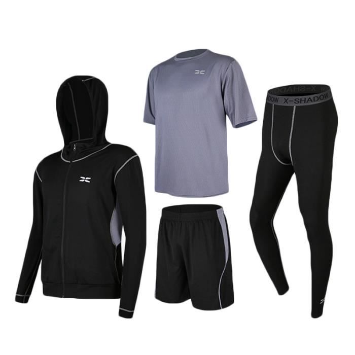 Ensemble de Vetement Sport Homme Fitness Running 4 Pieces Gris