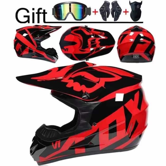 Casque Intégral VTT/Motocross Enfant + Lunettes + Gants + Masque - Certifié DOT - Orange/Vert