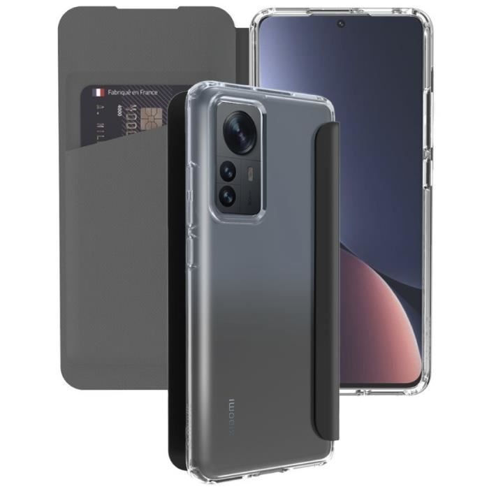 Coque folio transparente MUVIT pour Xiaomi 12/12X - Matière synthétique - Couleur Gris - Mixte