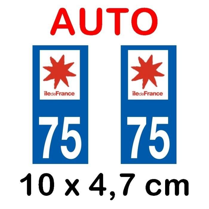 2 Stickers autocollant plaque immatriculation 75 Tour Eiffel Paris