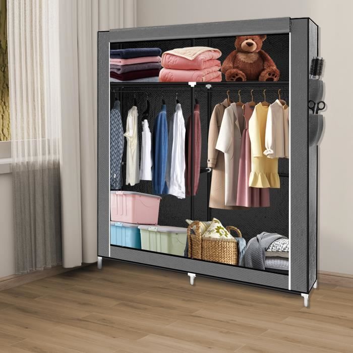 OHMG PENDERIE SOUPLE - Armoire grande quatre compartiments avec deux tringles à penderie - Gris foncé