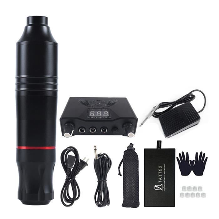 Kit Machine à Tatouer Rotative - Stylo Moteur, Alimentation, 20 Encres, 10 Aiguilles - Complet Professionnel