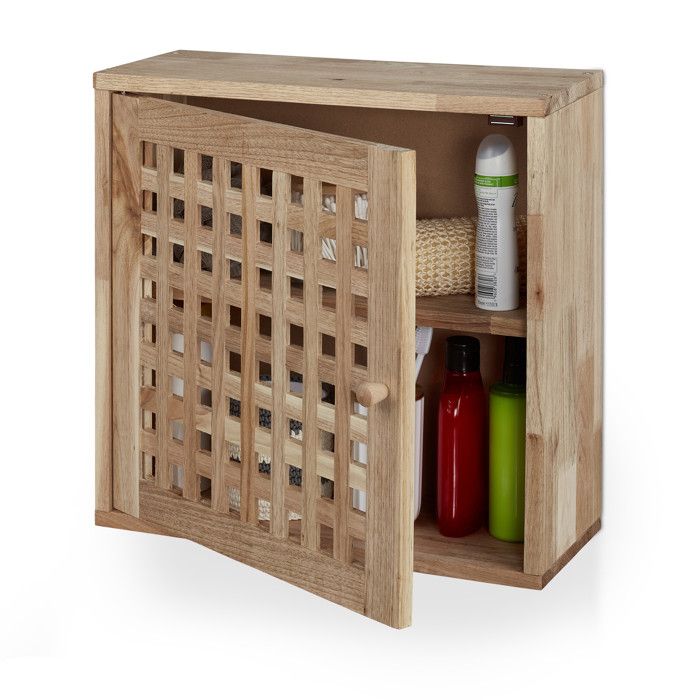 Relaxdays Armoire murale noyer 2 compartiments porte quadrillée magnétique salle de bain HLP: 42x42x18 cm nature