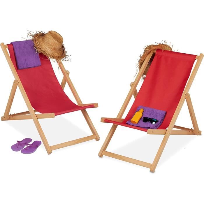 Relaxdays Chaise Longue Pliable, réglable, en Bois de pin & en