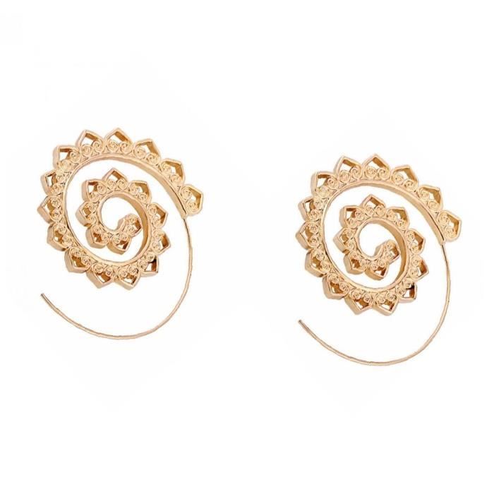 Boucle D'oreille Cercle Spirale Couleur Or Femme Anniversaire Bijoux Cadeau Mode