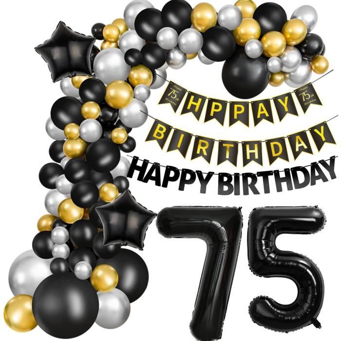 Kit Décoration 75e Anniversaire - Panneaux Signalétiques, Ballons, Guirlande, Serpentins, Confettis - Pour Fête Homme/femme - 6