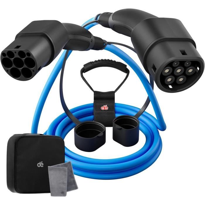 Câble Recharge Voiture Électrique Type 2 22kW 32A Triphasé 5m – IP55 + Sac Transport