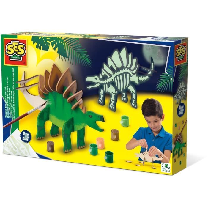 Dinosaure en bois qui brille dans le Kit de bricolage SES CREATIVE Fabrique ton propre dinosaure qui brille dans le .