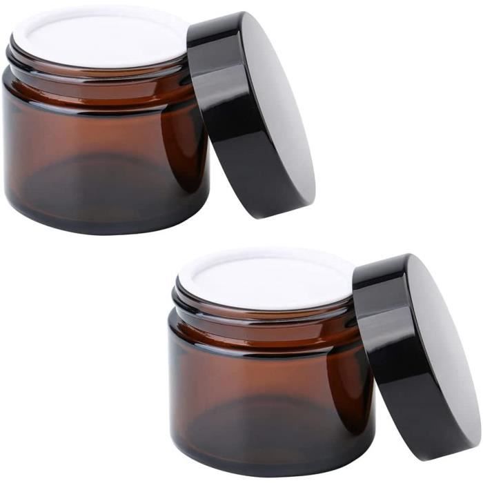 KingYH 2 Pièce Verre Ambré Jars 60ml Vider Crémier Bocaux Pot Cosmetic  Container avec Bouchon Intérieur pour l'aromathérapie Crè52