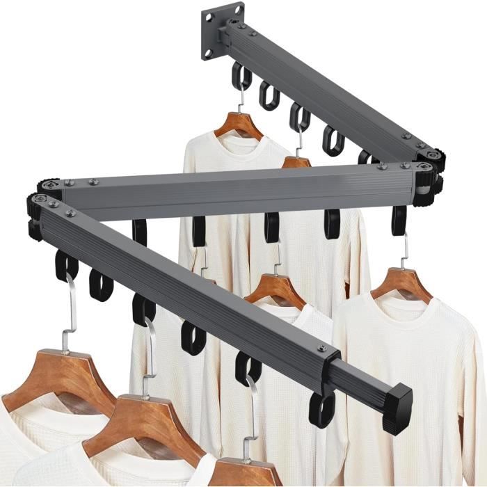 Étendoir Mural avec ventouse, Sechoir a Linge Pliable Mural, Support de Séchage à Ventouses, Étagère à Linge Mural en Aluminium pour Chambre à Coucher, Salle de Bain, Buanderie, 8 Trous (gris