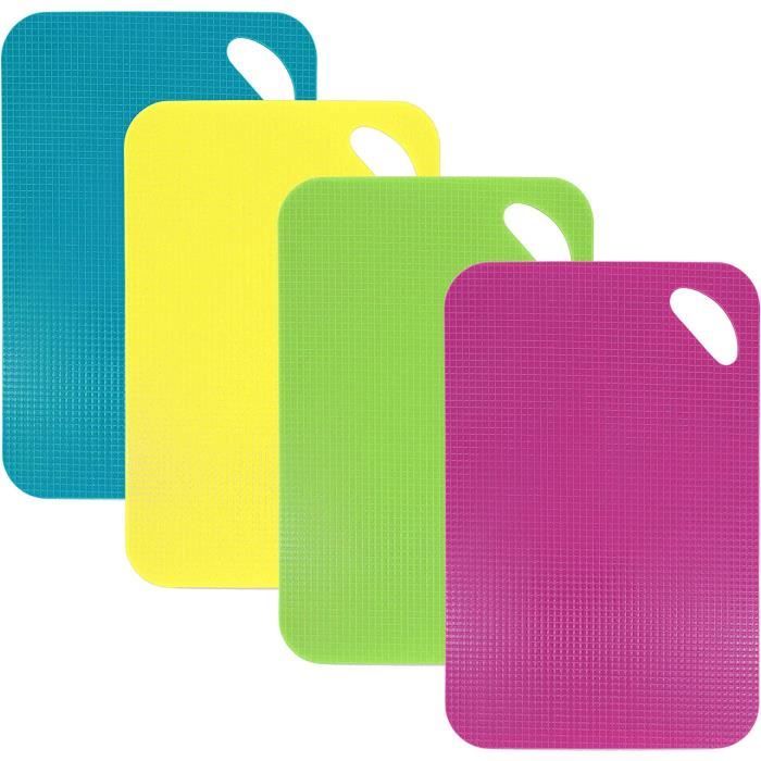 Set 4 Planches à Découper Plastiques Code Couleur - Grandes, Antidérapantes Et Sans BPA Pour Cuisine Sûre