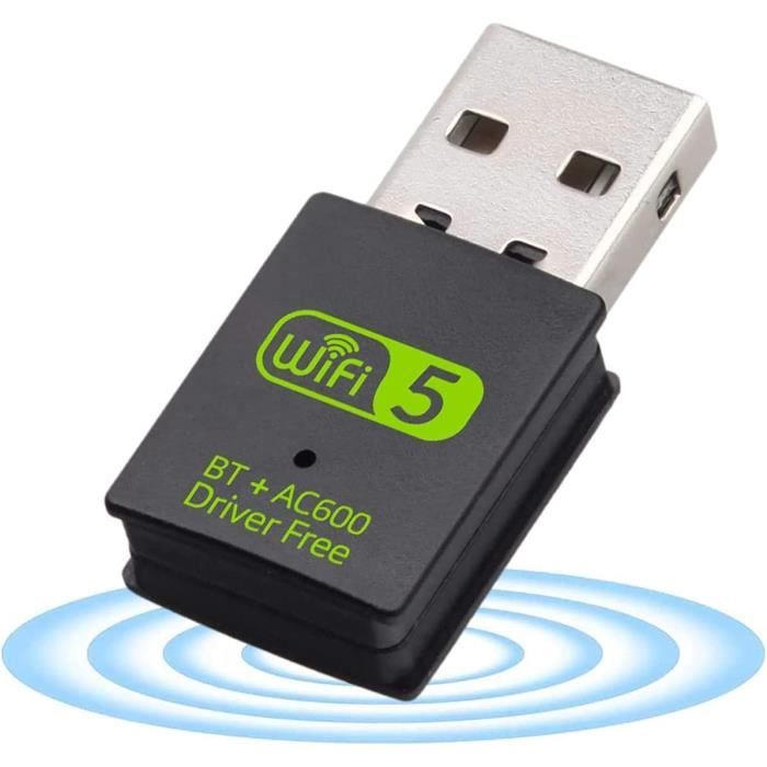 LX Adaptateur USB WiFi Bluetooth 600Mbps Clé WiFi Bluetooth Dongle WiFi  Double Bande 2.4-5.8 GHz pour Portable PC de Bureau Comp211