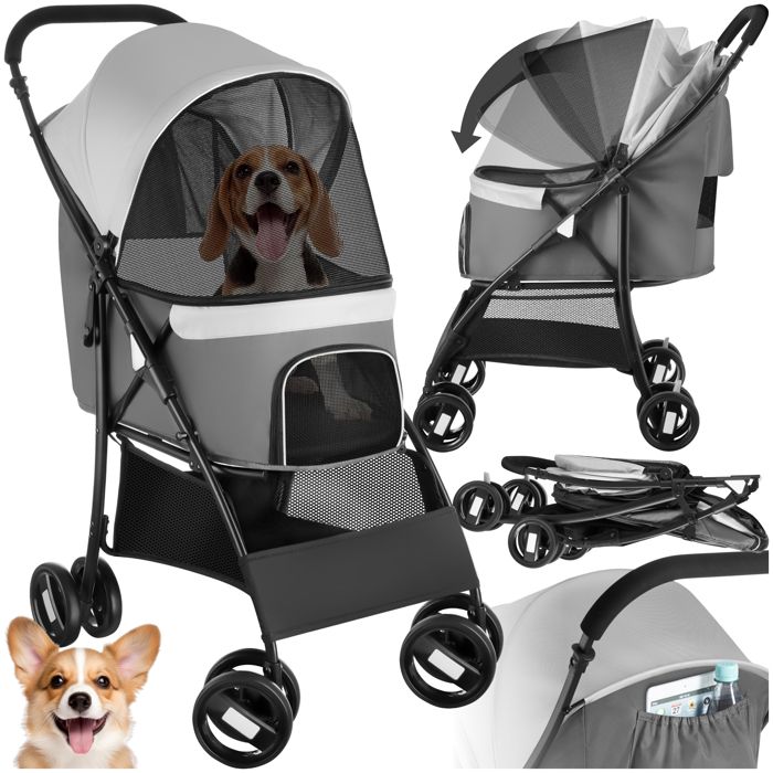 Meilleurs prix pour TECTAKE Poussette pour animaux EDDY avec 2 sangles de sécurité réglables en longueur et rangements