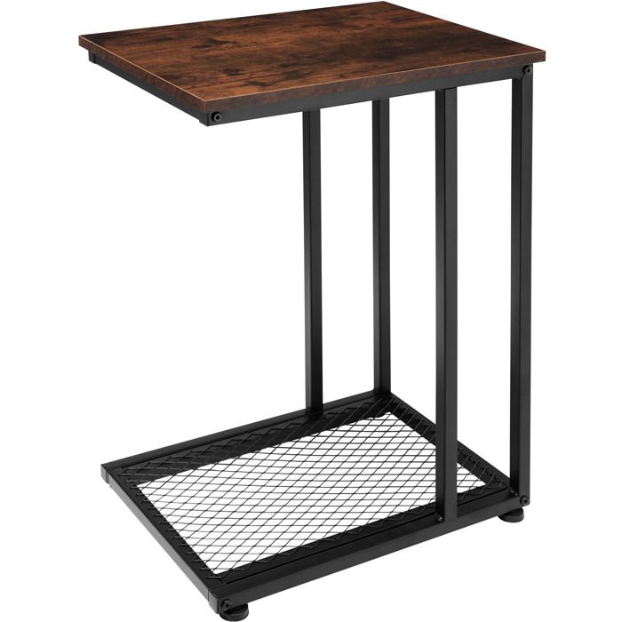 tectake table d'appoint eton bout de canapé style industriel aspect bois table basse avec étagère en treillis – marron foncé