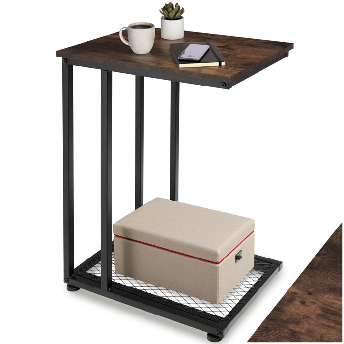 Table basse - TECTAKE - Table dappoint ETON au style industriel en bois MDF en forme de C 48 x 35 x 66 cm - Bois foncé