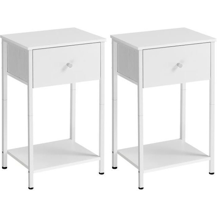 Table de Chevet - VASAGLE - Lot de 2 - Blanc - Étagère de Rangement - Tiroir en Tissu Table de Chevet - VASAGLE - Lot de 2 - Blanc - Étagère de Rangement - Tiroir en Tissu