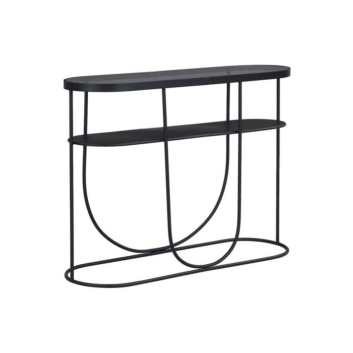 Console avec 1 étagère en métal et verre fumé - Noir et Transparent - PRETORIA Console avec 1 étagère en métal et verre fumé - Noir et Transparent - PRETORIA