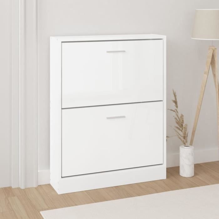 vidaXL Armoire à chaussure Blanc brillant 59x17x81 cm Bois ingénierie 342538