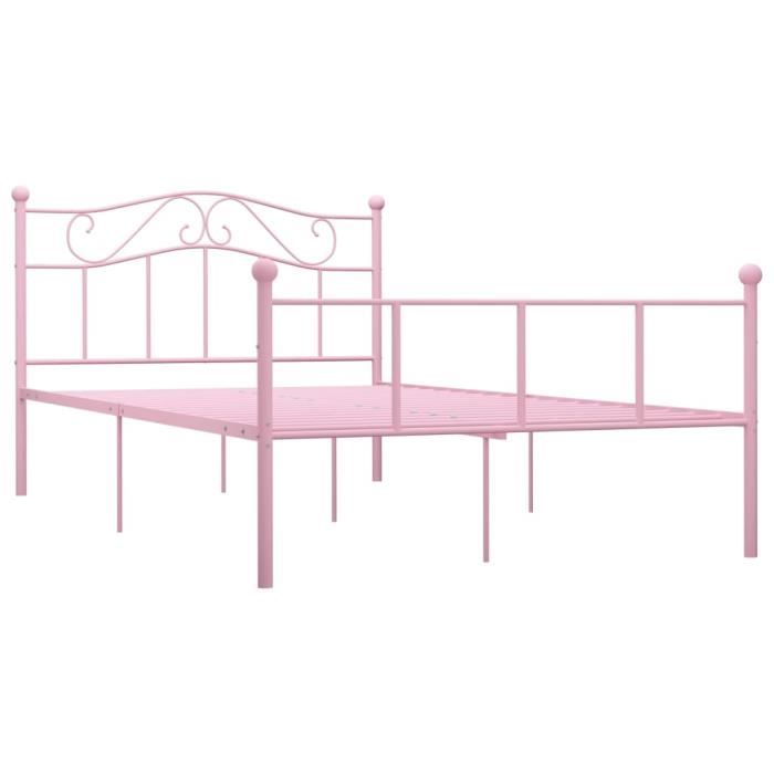 Cadre de lit - VINGVO - Rose Métal - 160 x 200 cm - Avec sommier à lattes
